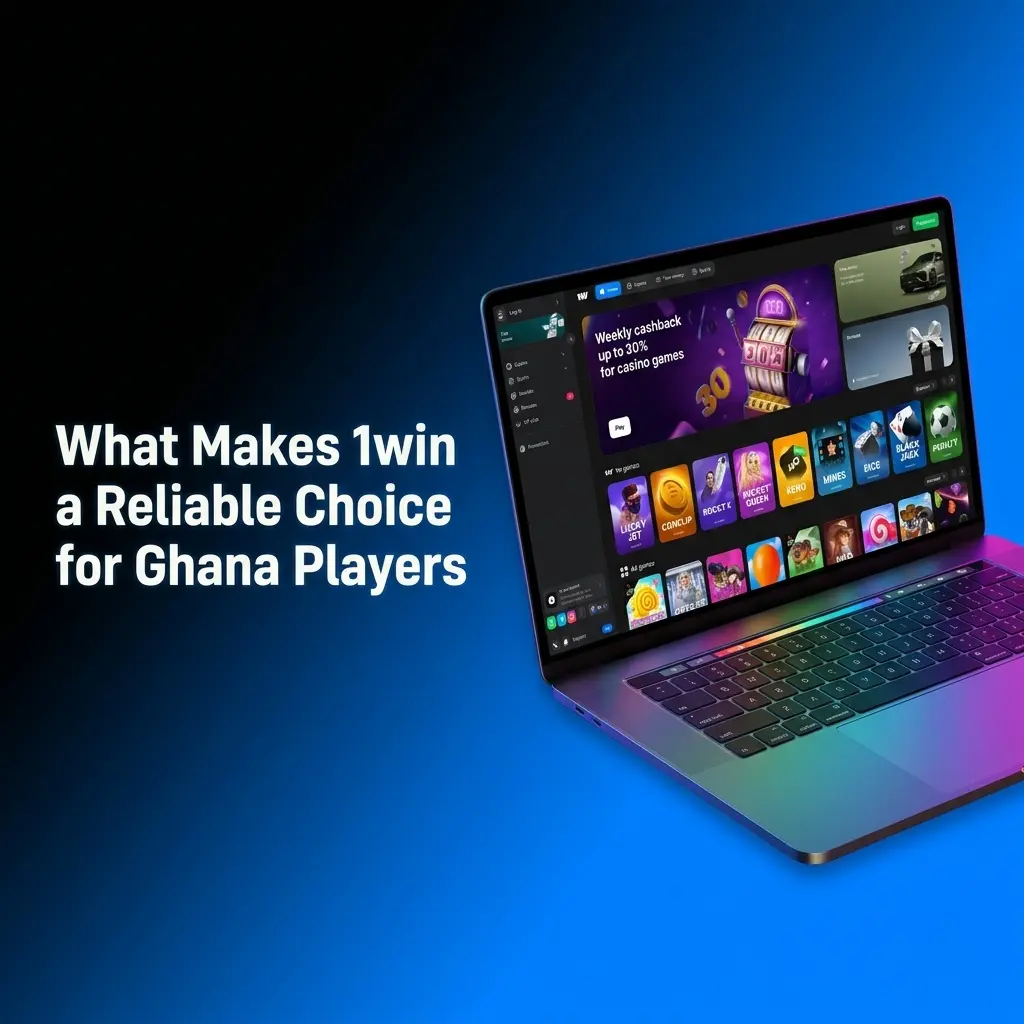 1win platform for Ghana players showing sports betting, casino games, mobile app, and secure payment options