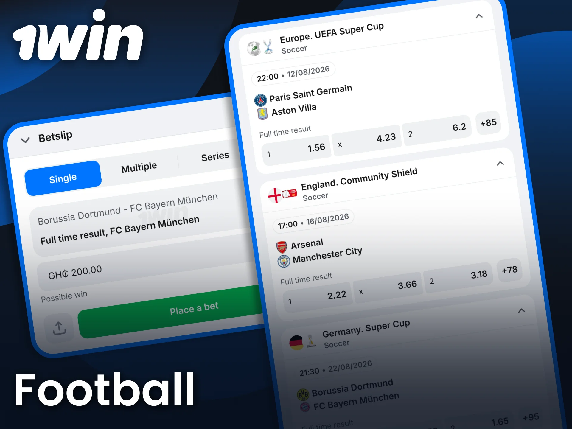 Watch the action unfold and place football bets with 1win instantly.