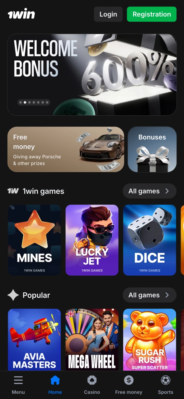 Open the 1win homepage and enjoy fast navigation across every section.