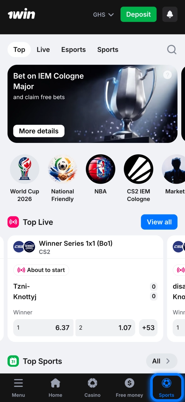 Browse sports on 1win and find matches from top global competitions.