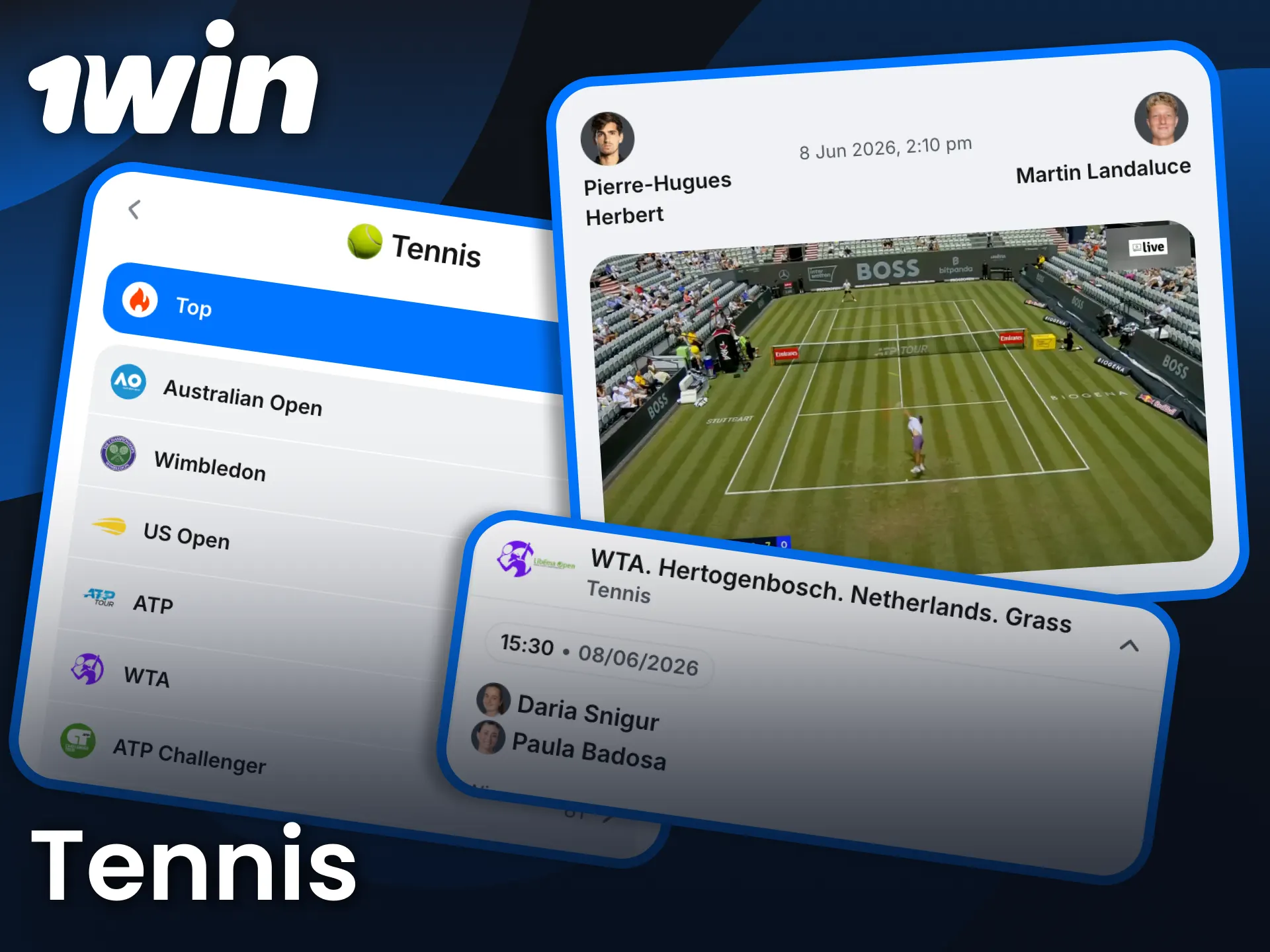 Enjoy fast-paced tennis betting on 1win with live and pre-match markets.