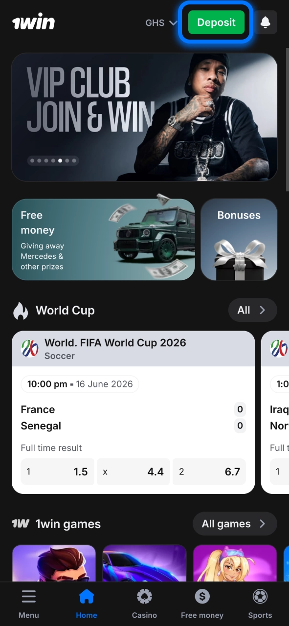 Access the deposit section on 1win and fund your account quickly.
