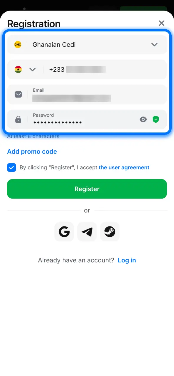 Enter your details on 1win and prepare your account for bonus activation.