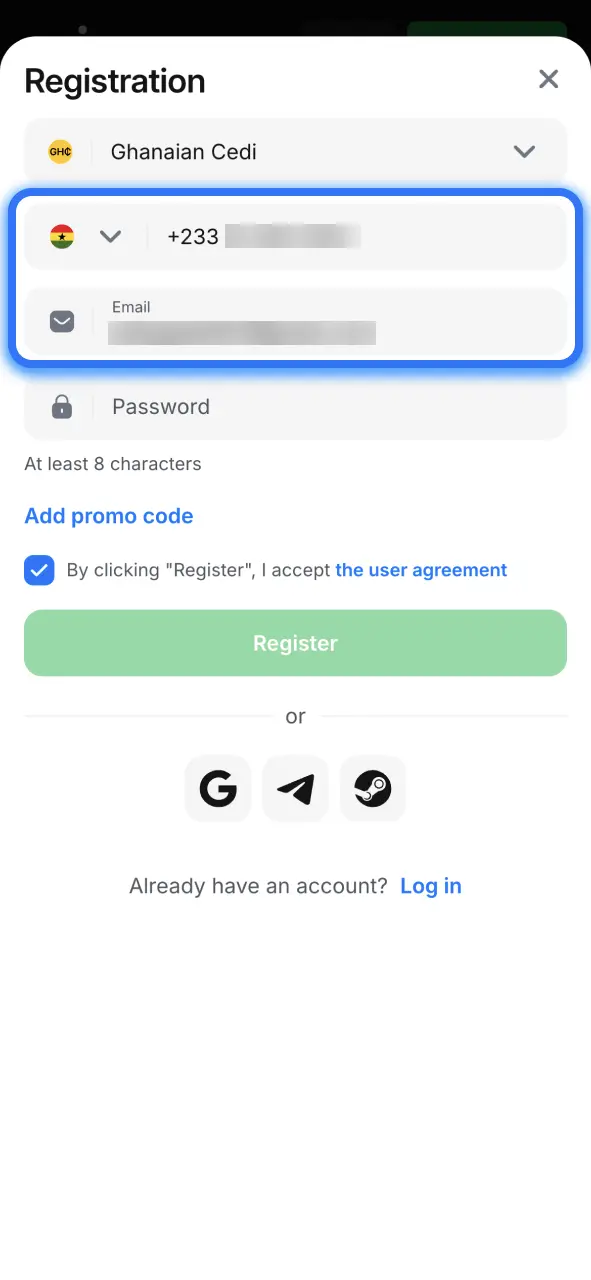 Add your details to 1win and secure your new account.